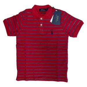 NWT Polo Ralph Lauren Boys Striped Cotton Mesh Polo Shirt Color Red 9yr-10yr